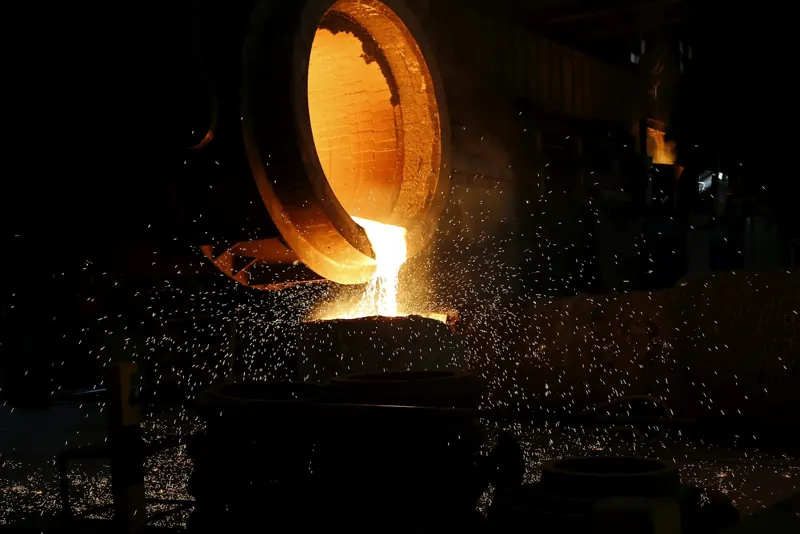 Molten metal poured into a mold