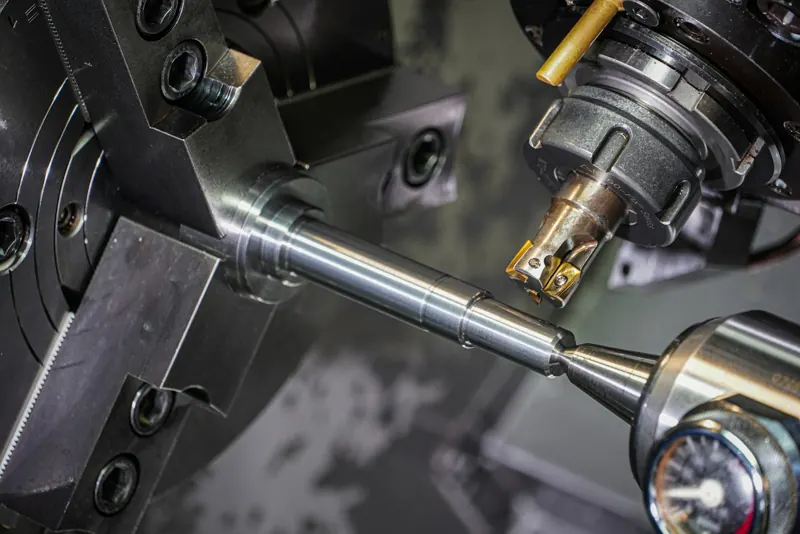Part being turned on a CNC lathe